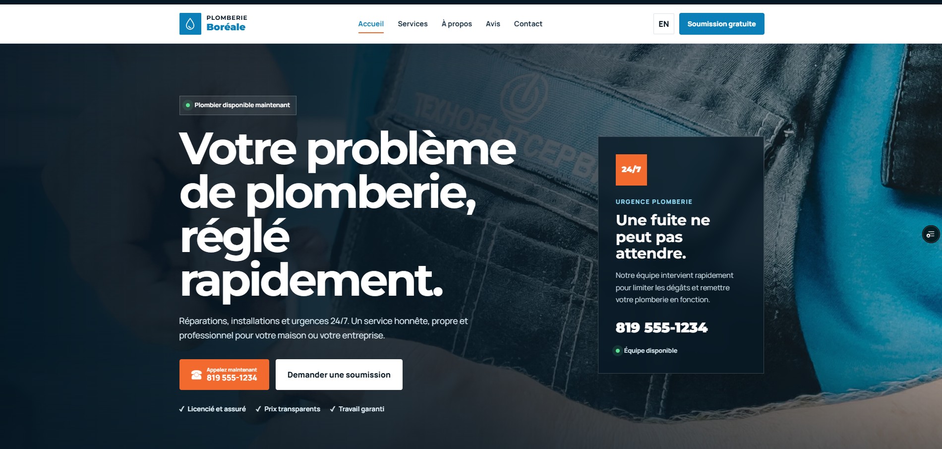 Aperçu du site web Plomberie Boréale